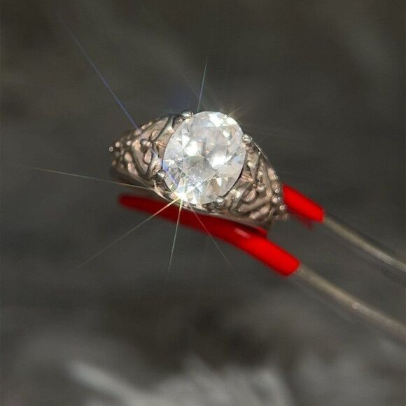 Sparkling Large Cz Silver 925 Ring - Picture 2 of 7